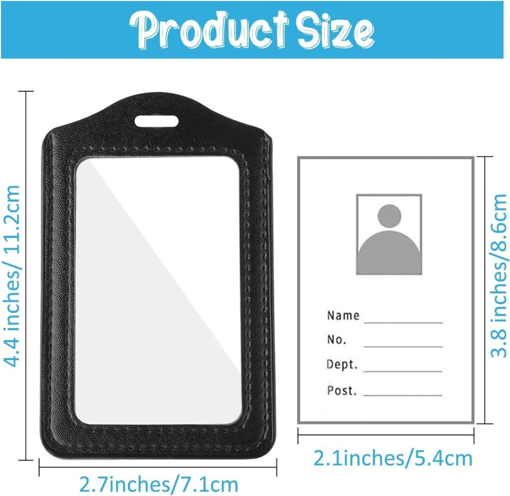 2 PCS Leather ID Badge Holders, Black Vertical Double Side Clear Card Holder, Vertical Plastic Card Case Leather Black ID Badge Card Holder for Office Staff Students School ID Credit Cards