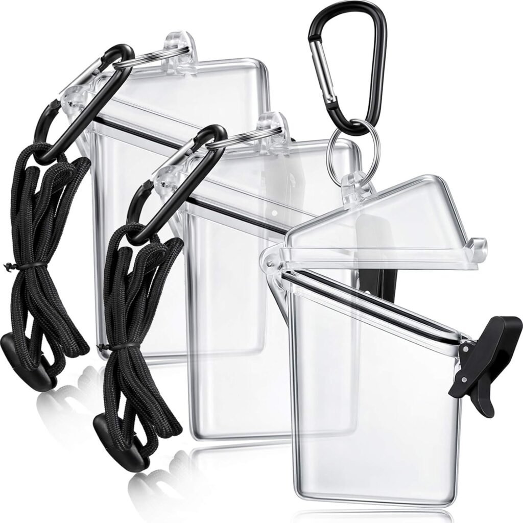 3 Pack Waterproof ID Badge Holder Case Waterproof Sports Case Vertical Badge Holders with Lanyard and Keychain