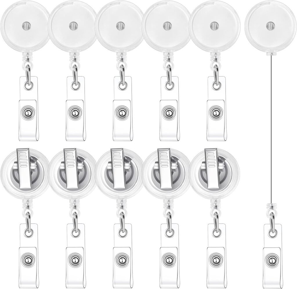 30 Pieces Badge Reels Retractable with Swivel Alligator Clip, Badge Holder Badge Reel Clips(Translucent Clear)