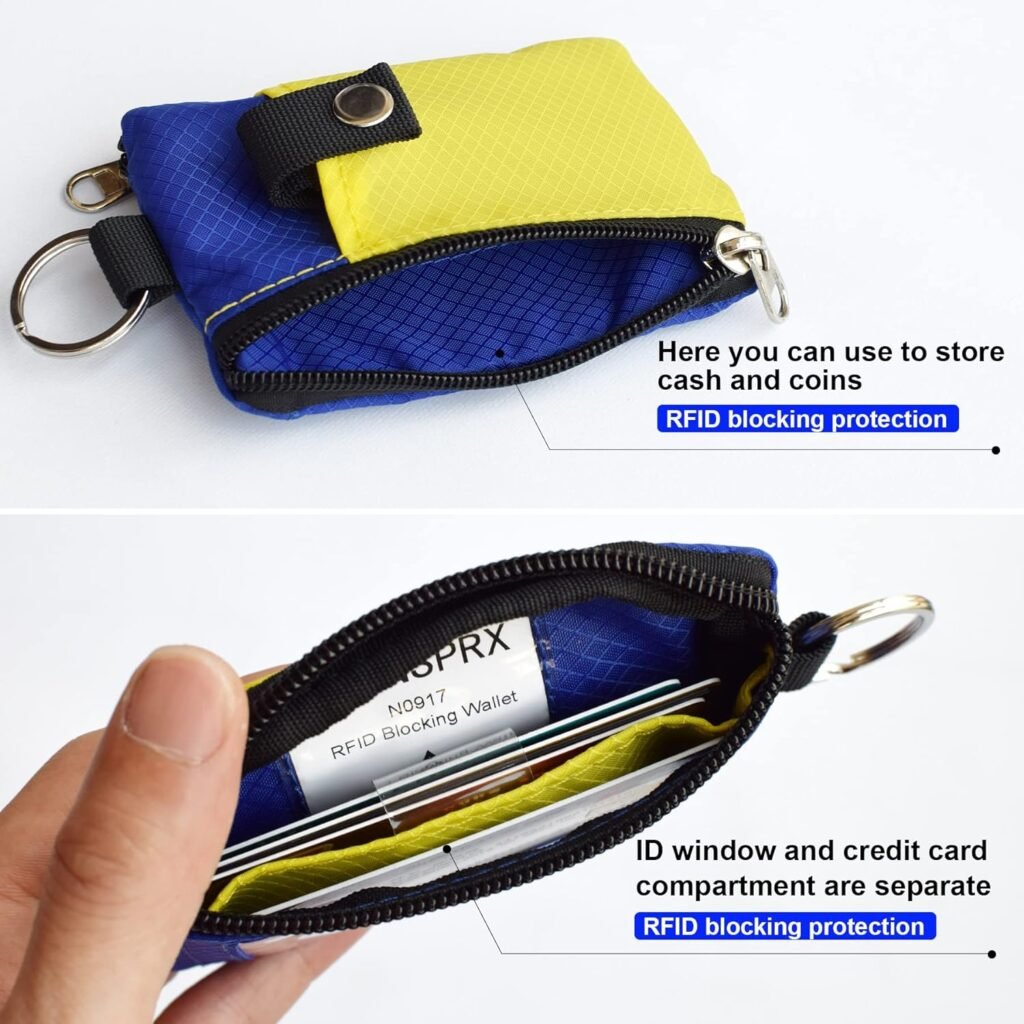 Minimalist RFID Blocking Small Wallet with ID Window,WaterResistant Zip Id Case Wallet with Lanyard Keychain for Cards,Cash,Travel,Women,Men (DarkGreen)