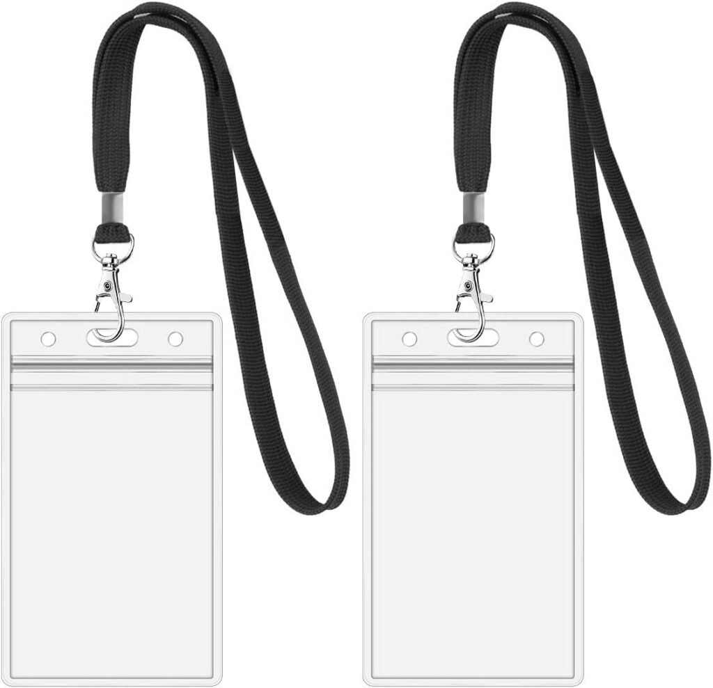 2Pack ID Badge Holder with Lanyards- Heavy Duty Clear ID Card Holder for Lanyard - Black Lanyards with Vertical ID Badge Holder for Offices, Staff, Students, Employees