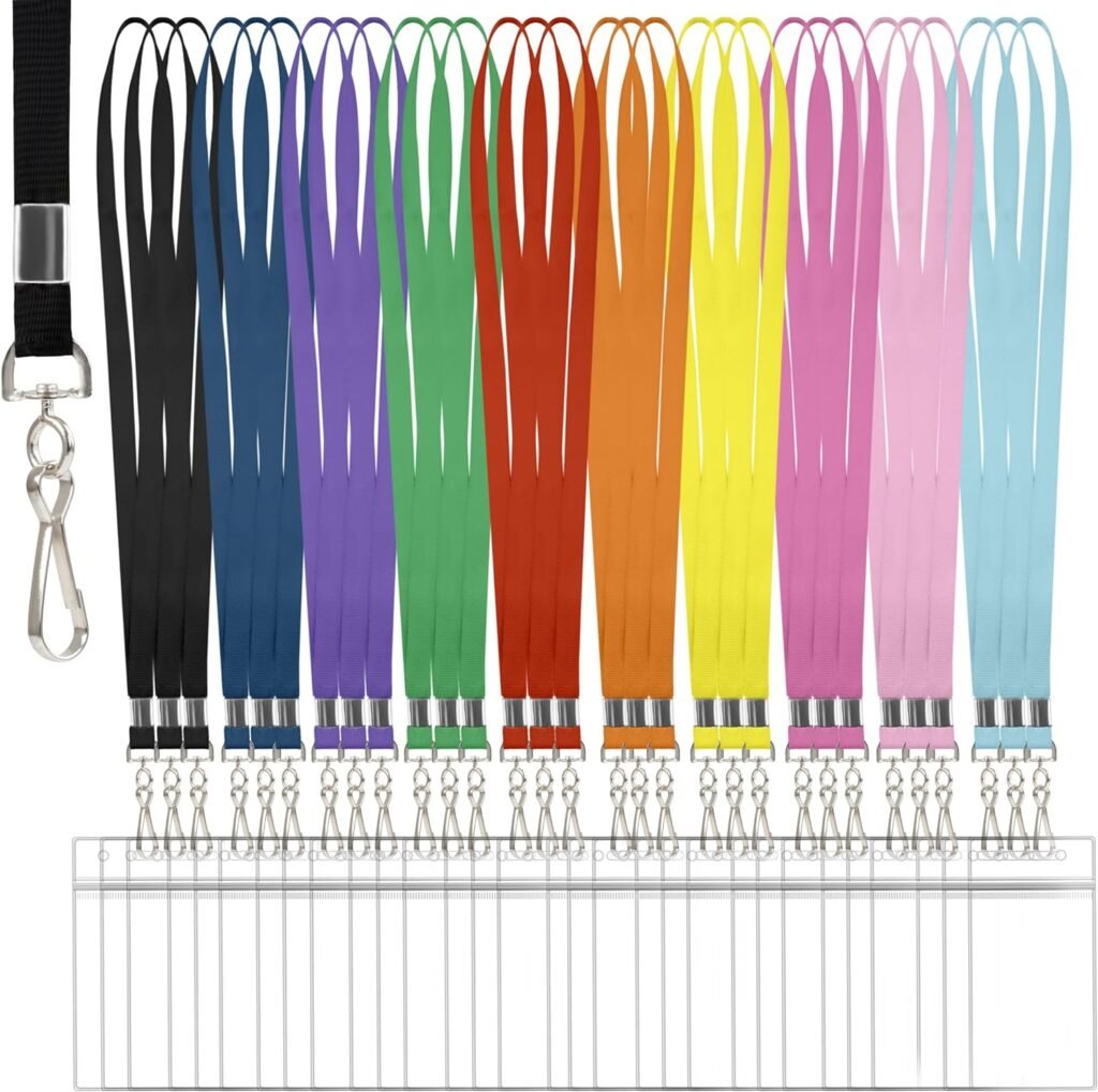 30 Pcs Lanyards for ID Badges, Clear Lanyards for Cruise Ship Cards, Waterproof Lanyard Card Holder for Carnival Sail, Vertical Nametag Holder (Rainbow, 10 Colors)
