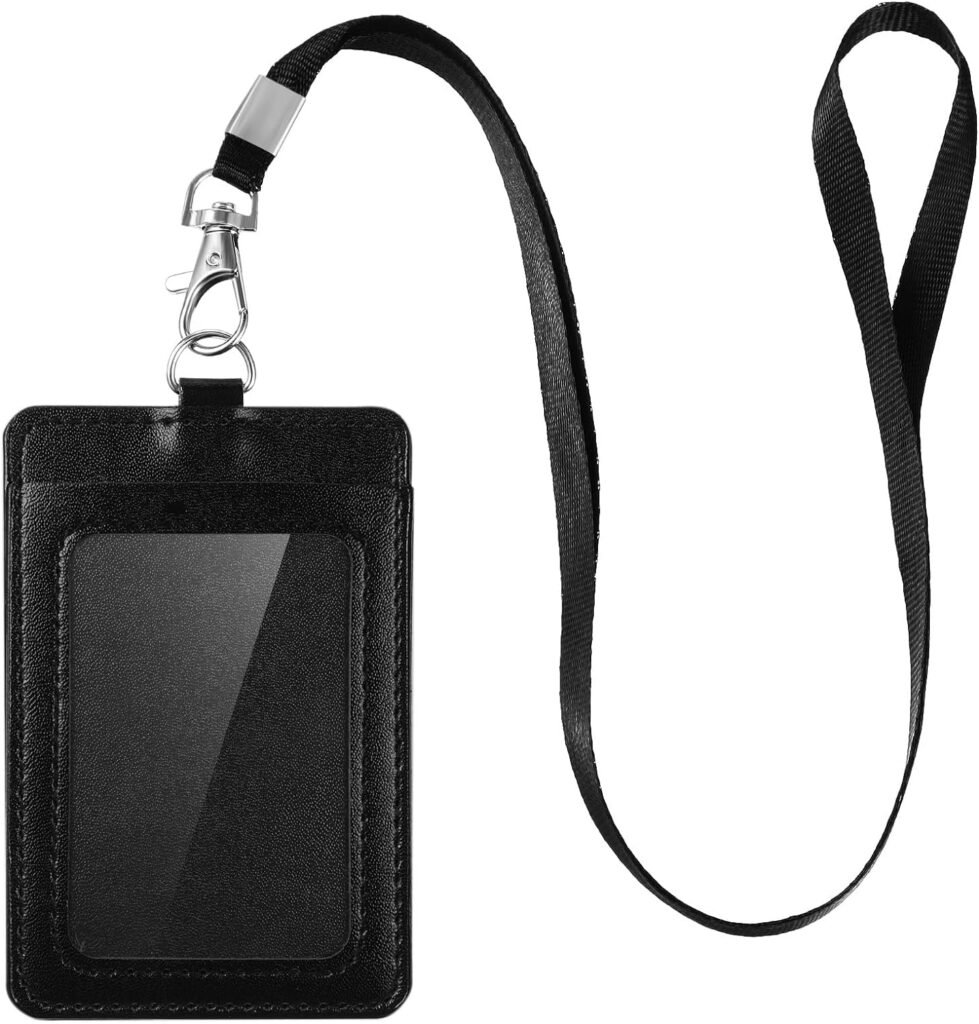 EEY ID Badge Holder with Lanyard PU Leather Badge ID Card Holder Vertical (5)