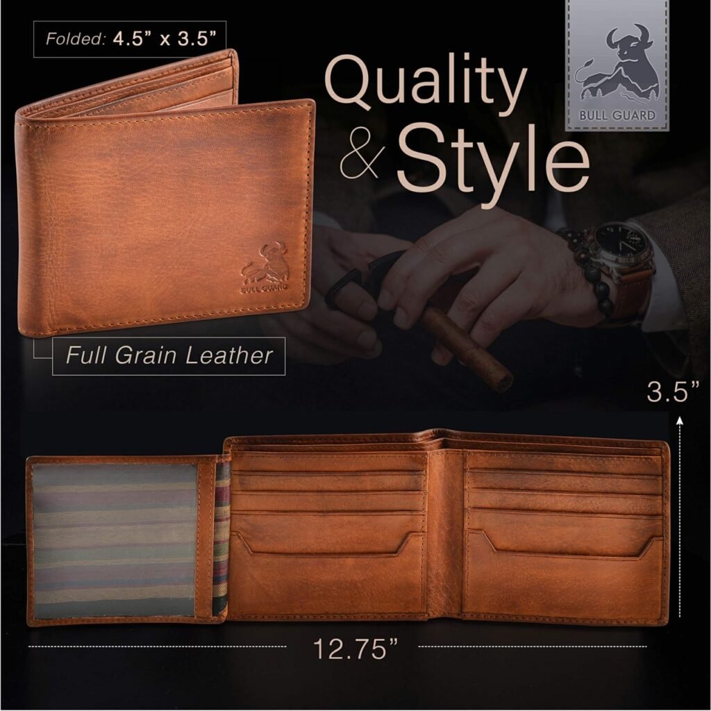 Mens Leather Wallet with RFID Blocking 2 ID Windows in Full Grain Crazy Horse Leather