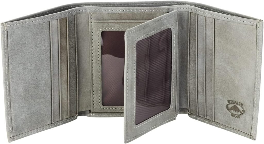 Stealth Mode Leather Trifold RFID Wallet For Men With Flip Out ID Holder (Grey)