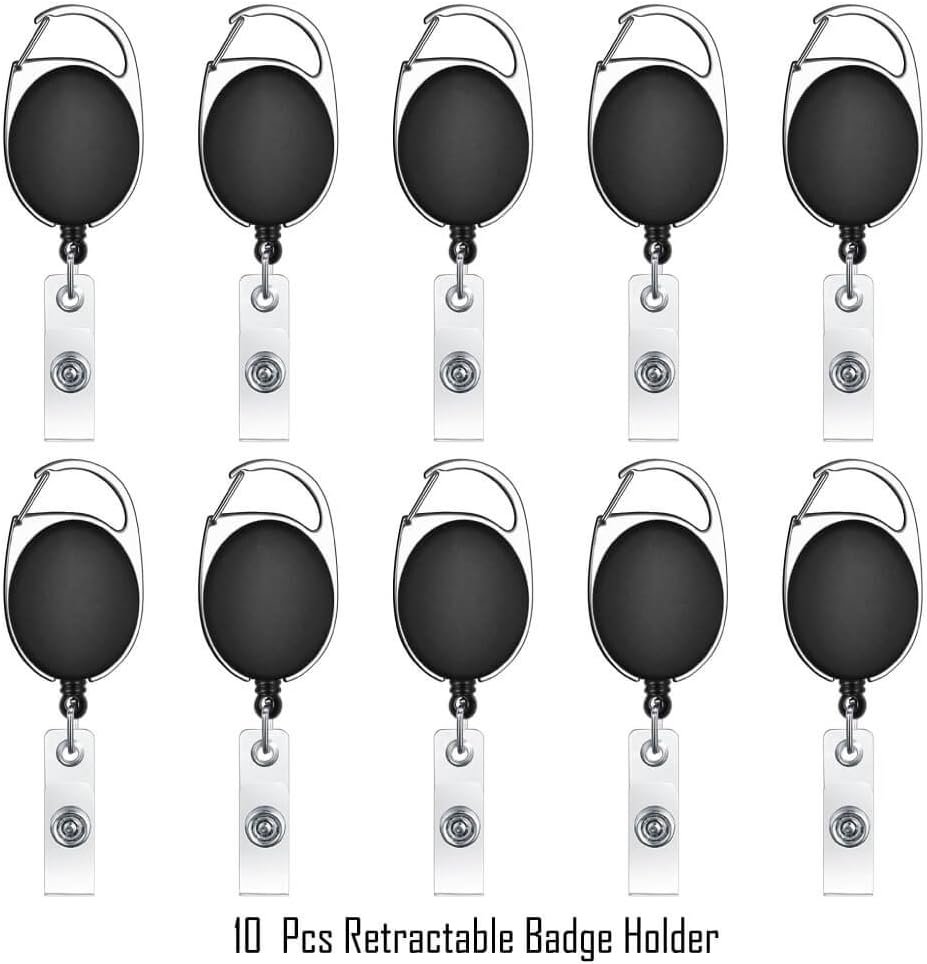 selizo 10pcs Retractable Badge Holders Retractable ID Badge Clips Badge Reels Retractable with Carabiner Reel Clip